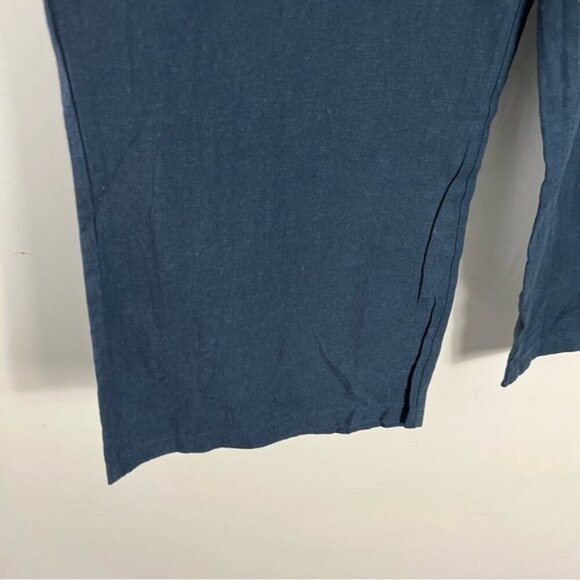 Felina Blue wide leg cropped Linen Cotton Blend Pull On Pant Lagenlook SZ Large - Picture 5 of 12
